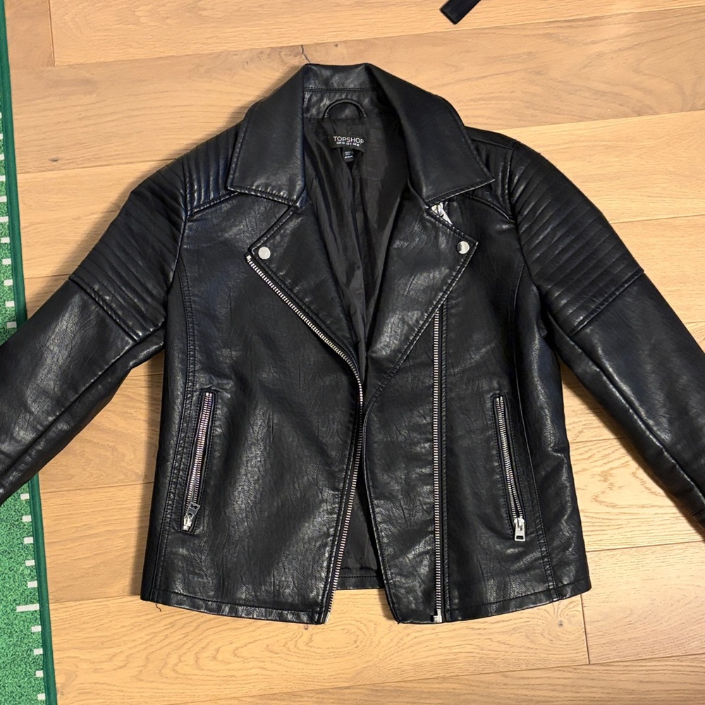 Topshop Black Biker Vegan Leather Jacket
